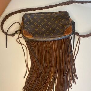 Vintage Boho Monogram Brown Crossbody with Fringe
